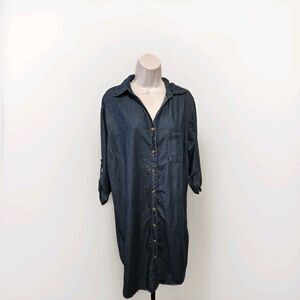 Speed Control Women's 3X Denim Shirt Dress Adjustable Sleeves Button Up Cotton